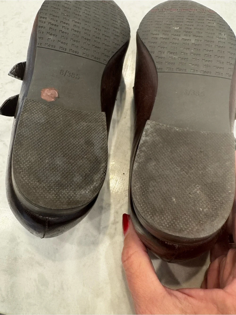 Miz Mooz Lorelle Brown Leather Pointed Toe Monk Strap Flats 8 / 38.5